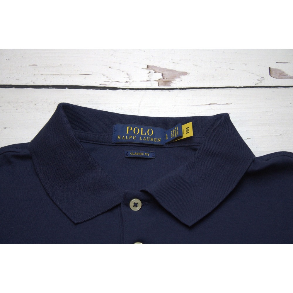 Polo Ralph Lauren Mens Classic Fit Navy Blue Cotton Interlock Polo Shirt Large - Picture 3 of 7